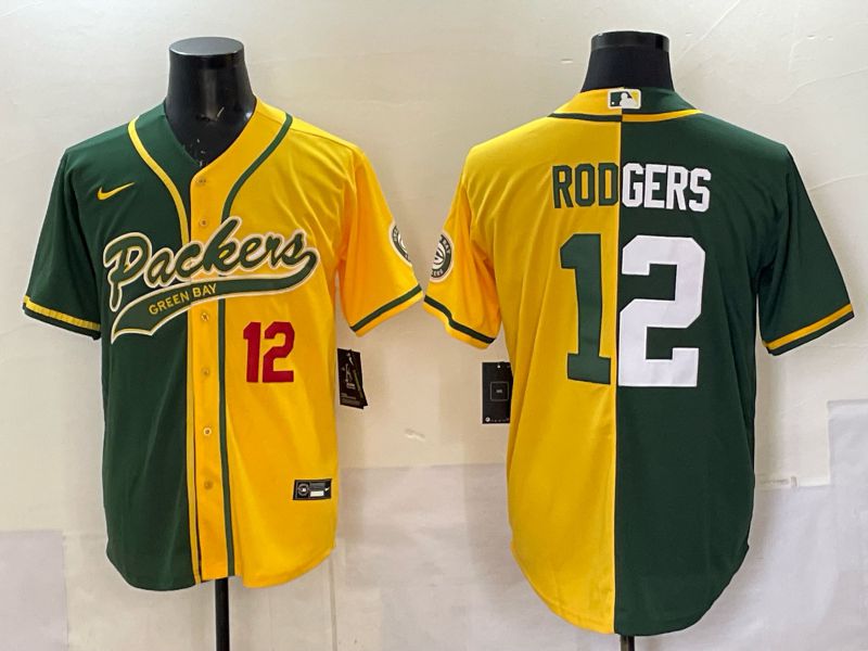 Men 2025 Green Bay Packers #12 Rodgers Green yellow Joint Name Nike Limited NFL Jersey style 004->green bay packers->NFL Jersey